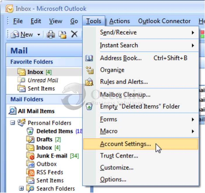 Setting up an email account in Outlook 2007 Fig 1