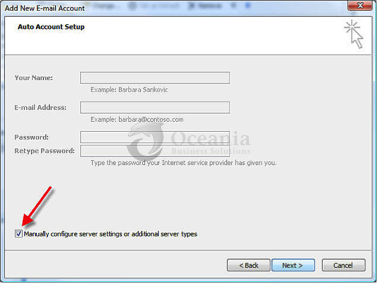 Setting up an email account in Outlook 2007 Fig 4