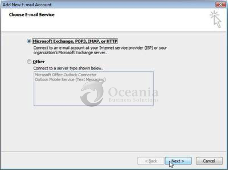 Setting up an email account in Outlook 2007 Fig 3